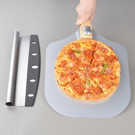 Aluminum Pizza Shovel 12Inch Pizza Transfer Tool with Pizza Cutter and Wheel Set