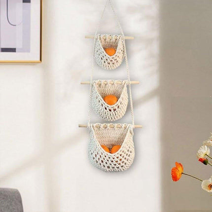Three Layer Cotton Rope Wall Hanging Basket Door Storage Rack Organizer Bag