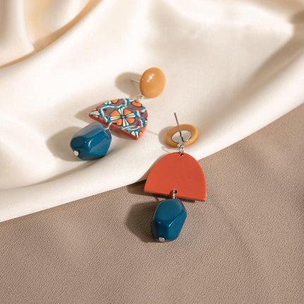 Vintage Yellow and Blue Clashing Earrings Irregular Geometric Style Jewelry