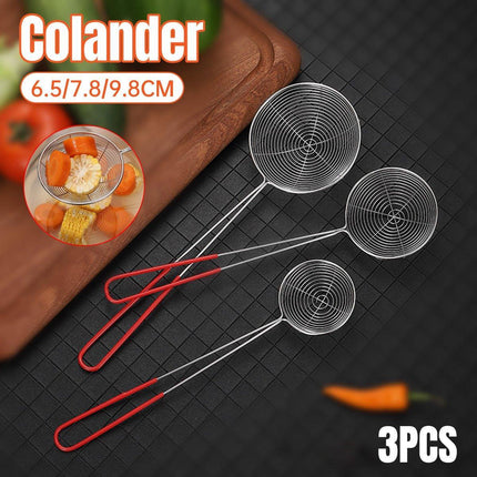 3X Stainless Steel Slotted Filter Spoon MilkTea Kitchen Tool OilSkimmer Strainer