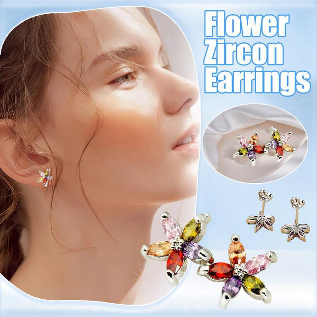 Colourful Petal Zircon Earrings Silver Ladies Wedding Party Christmas Gift - Aimall