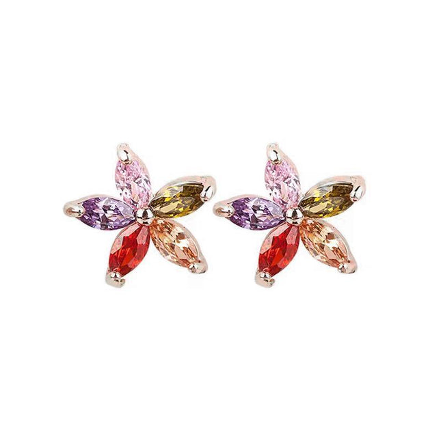 Colourful Petal Zircon Earrings Silver Ladies Wedding Party Christmas Gift - Aimall