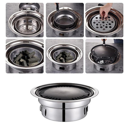 Korean Style Table Charcoal Portable BBQ Grill Camping Outdoor Stainless 40cm - Aimall