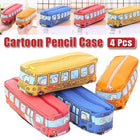 4PCS Large Capacity Cartoon Bus Pencil Case Stationery Storage Bag for School or Gifts
