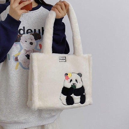 Kids Cartoon Panda Crossbody Bag Plush Ladies Shoulder Bag Cute Panda Design