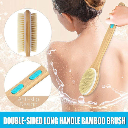 Double-sided Wooden Bristle Shower Bath Body Brush Long Handle Back Scrubber