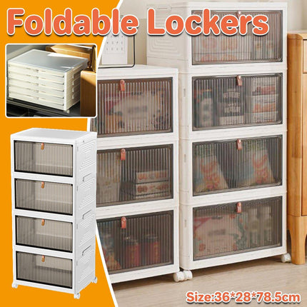 4 Tier Plastic Storage Cabinet with Wheels Large Capacity Foldable Storage Bins
