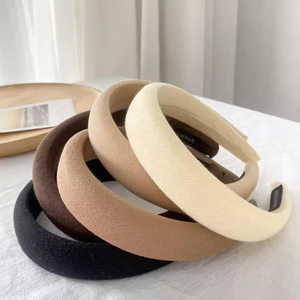 Ladies Headband Padded Hairband Wide Sponge Hair Hoop Solid Colour Accessories - Aimall