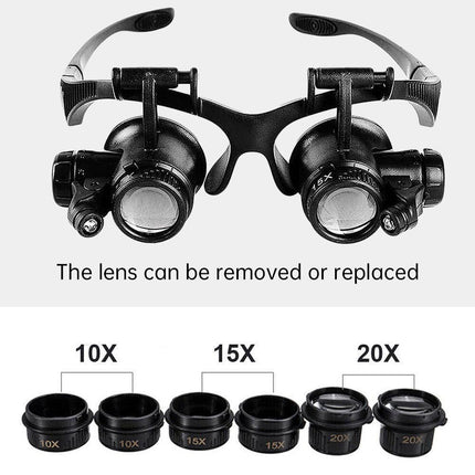 HD Plastic Magnifying Lens Double Glasses With Light For Jewelry Clock Repair