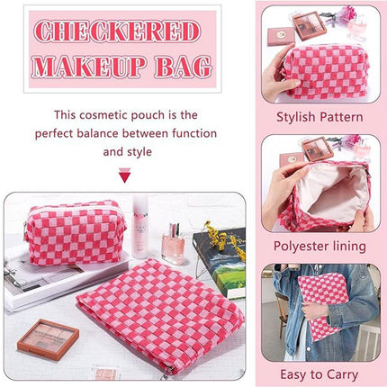 Checkerboard Makeup Bag Large Capacity Knitted Storage Bag Portable Toiletry