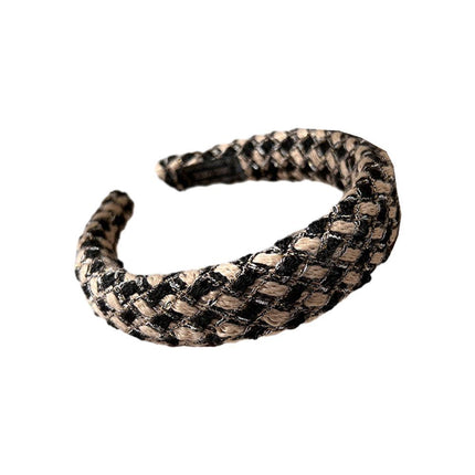 Womens Plaid Headband Padded Hairband Wide Sponge Hair Hoop Band Head Decor - Aimall