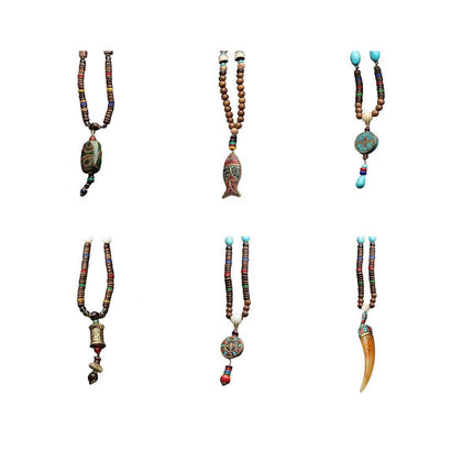 Retro Ethnic Style Pendant Sweater Chain Long Wooden Bead Necklace Fashion