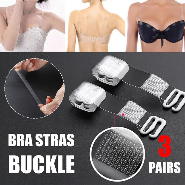 3 PAIRS/ LOT Clear Bra Straps Transparent Metal Buckle Invisible Adjustable - Aimall