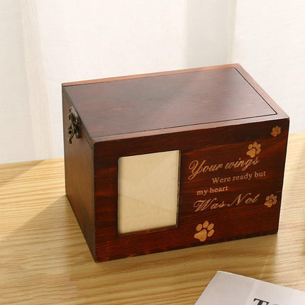 1x Wooden Pet Memorial Urn For Ashes With Photo Frame Cat/Dog Memory Box Keepsak - Aimall