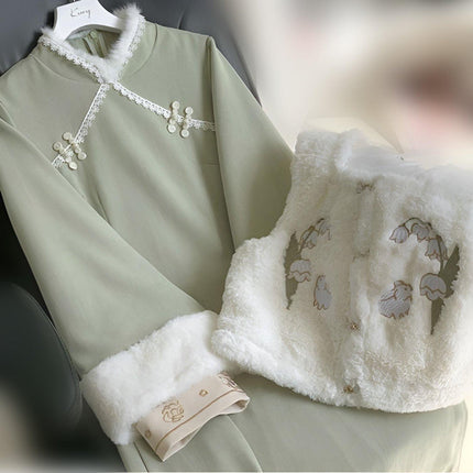 Elegant Vintage Vest Cheongsam Modern Style Retro Women Dress Fashion - Aimall