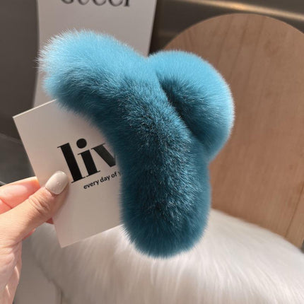 Large Plush Hair Claw Imitation Fur Big Shark Clip Faux Rabbit Fur Hair Clip - Aimall