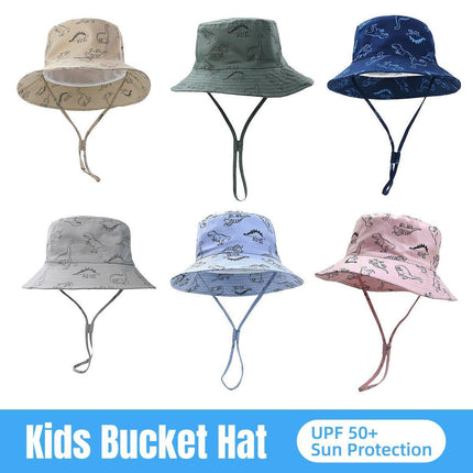 Cartoon Dinosaur Bucket Hat with Wide Brim for Summer Sun Protection
