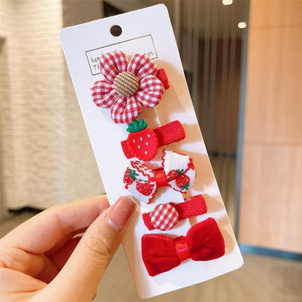 5PCS Girls Bowknot Snap Hair Clips Headband Cute Hair Accessories Set