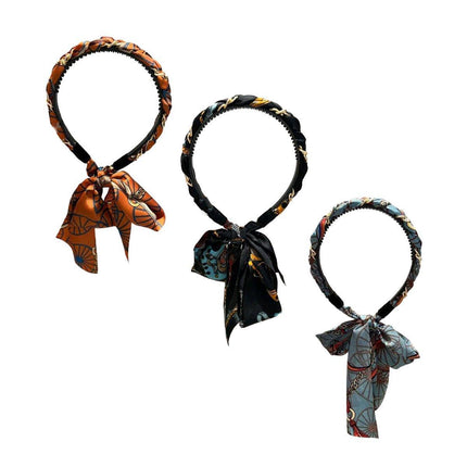 Chains patterned satin headband with Long Scarf Headband Scarf Hair Accessories - Aimall