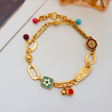 Chinese Vintage Colourful Flower Bracelet Simple Hand Jewelry for Women