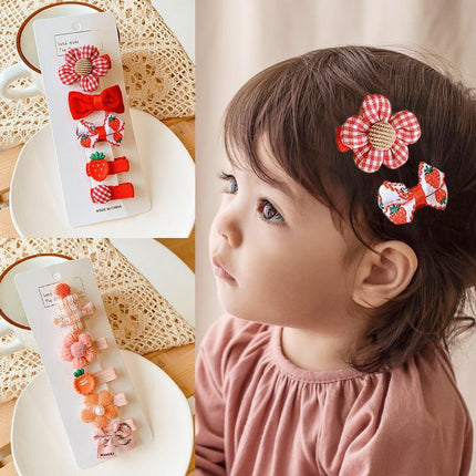 5PCS Girls Bowknot Snap Hair Clips Headband Cute Hair Accessories Set
