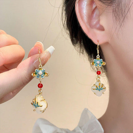 Chinese Flower Earrings Ethnic Style Hanfu Earrings for Traditional Jewelry
