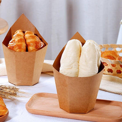 100PCS Golden Croissant Sandwich Holder Kraft Paper Cheese Corn Stick Packaging