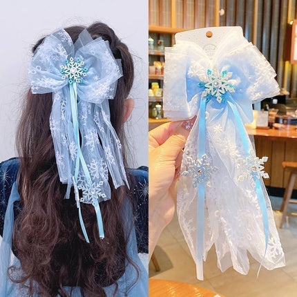 Girls Snowflake Hair Clip Tulle Veil Bow Barrettes Christmas Hairband Gift Party - Aimall