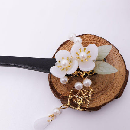 Jade Flower Pendant Hairpin Vintage Chinese Style Hair Accessories Clip