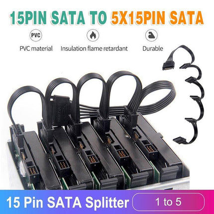 15 Pin SATA Power Y-Splitter Cable Adapter Extension 1 Male to 5 Female For HDD - Aimall