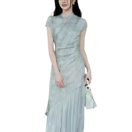 New Retro Chinese Style Slim Fit Cheongsam Dress Wrap Hip Long Skirt Feminine