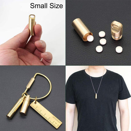 Waterproof Pill Box Case Bottle Brass Container Keyring Medicine Capsule Holder - Aimall