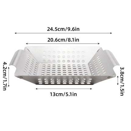 8 Inch Stainless Steel BBQ Grill Tray Perforated Pan Outdoor Barbecue Basket