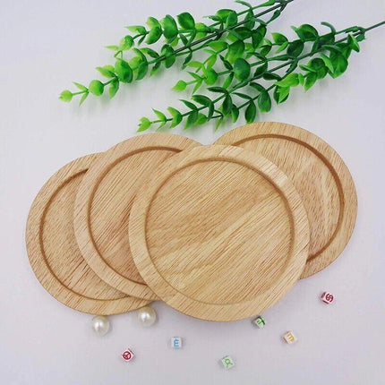 4x Round Bamboo Wooden Coaster Tea Coffee Drink Holders Pallet Beverage Mat Pad - Aimall