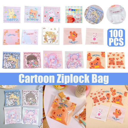 100pcs Cute Cartoon Ziplock Bags for Snacks Candy Cookies Plastic Storage Bags