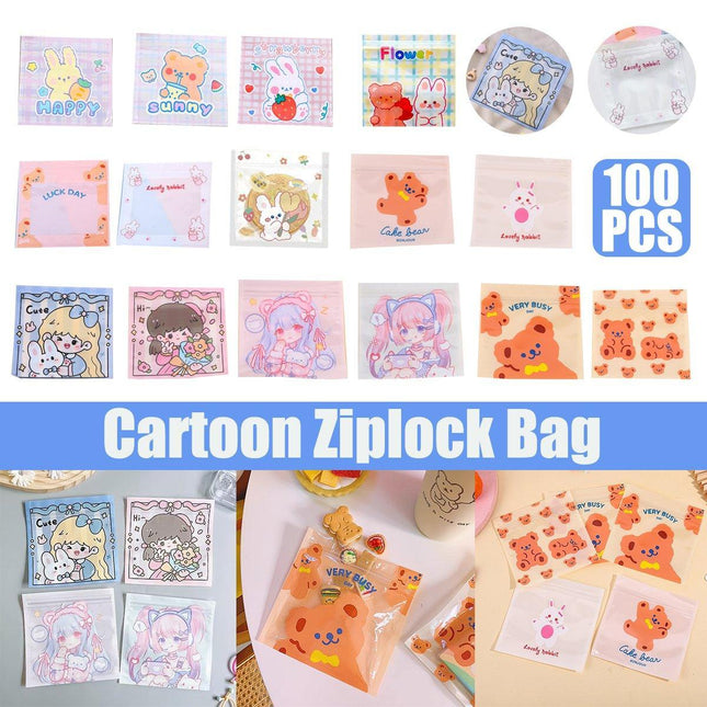 100pcs Cute Cartoon Ziplock Bags for Snacks Candy Cookies Plastic Storage Bags
