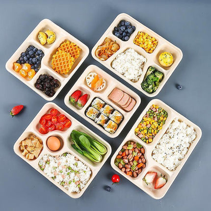 25/50pcs Biodegradable Lunch Box Microwaveable Tray with Compartment Paper Lid