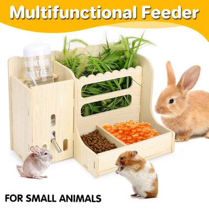Wooden Feeder Stand Rabbit Guinea Chinchilla Food Basin Multi-Function Kettle