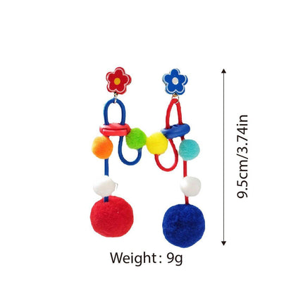 Colour Matching Hairball Earrings Long Fringe Bohemian Style Statement Jewelry