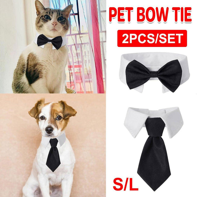 2pcs Pet Bow Tie Collar Dog Cat Suit Dress Accessories Adjustable Neck Strap