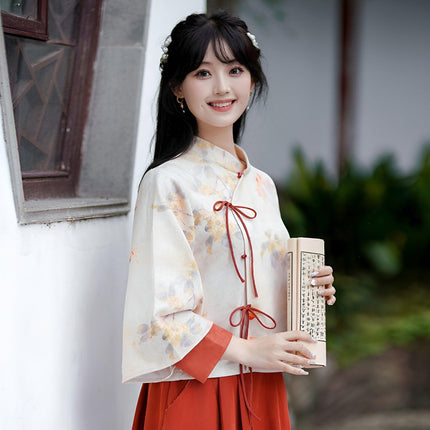 Autumn Winter New Chinese Style Cheongsam Top Women girl Fashion Improved Skirt Dress Suit - Aimall