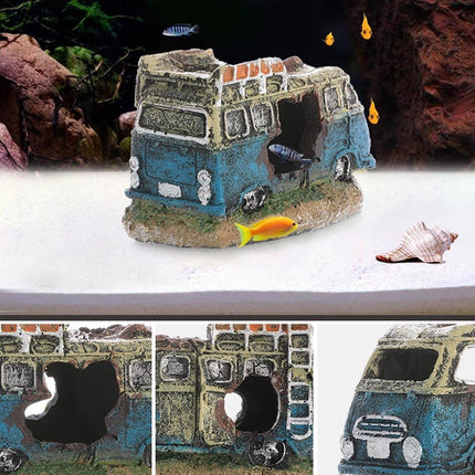 Creative Aquarium Decoration Resin Car Wreck Fish Shrimp Escape House Landscape