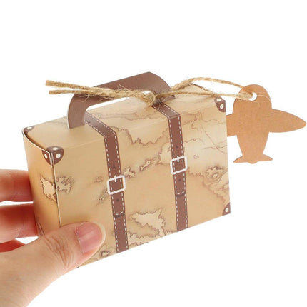 50PCS Vintage Travel Map Candy Boxes Gift Packaging Retro Luggage Design Party