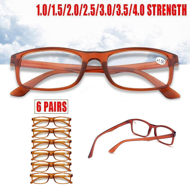 6 Pairs Brown Reading Glasses Lightweight Resin Frame for Men and Women