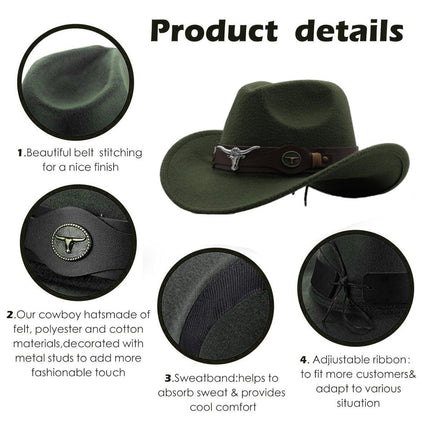 Vintage Woolen Felt Top Hat Cowboy Hat Classic Style Fashion Hat for Men