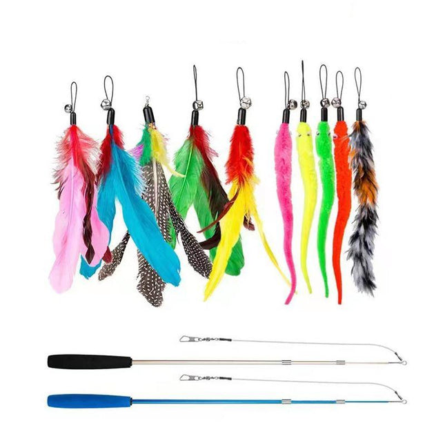 12PCS Kitten Cat Feather Toy Bell Wand Teaser Rod Interactive Play Pet Toys Gift - Aimall