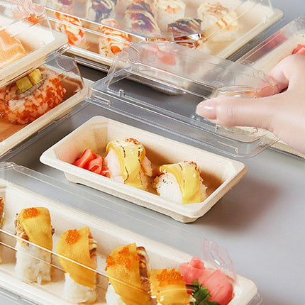 50pcs Eco-Friendly Sushi Box Rectangular Biodegradable Lunch Packaging Plate