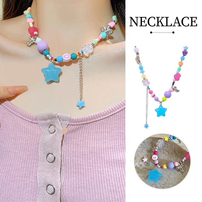 Colourful Love Pentagram Dopamine Necklace Fashion Jewellery Women Girls