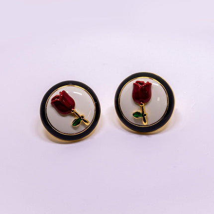 Vintage Rose Flower Stud Earrings for Women Elegant Floral Earrings Jewelry Gift