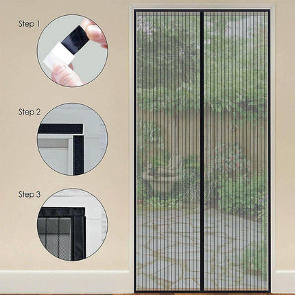 Striped Magnetic Screen Door Curtain Anti Mosquito Mesh Easy Install Ventilation
